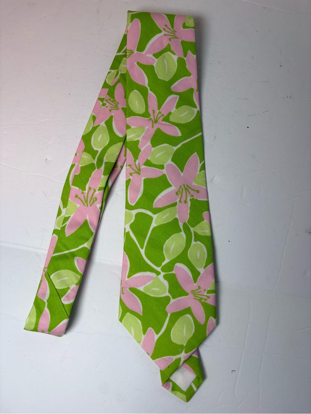 Vtg Lilly Pulitzer Men’s Cotton Floral Necktie Green Pink Preppy Resort  Golf